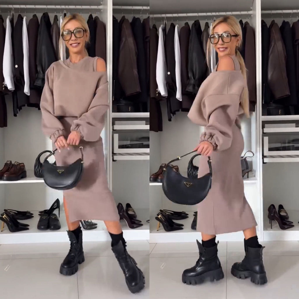 Leah Luxe | Set mit Cold-Shoulder Top und Midi-Rock