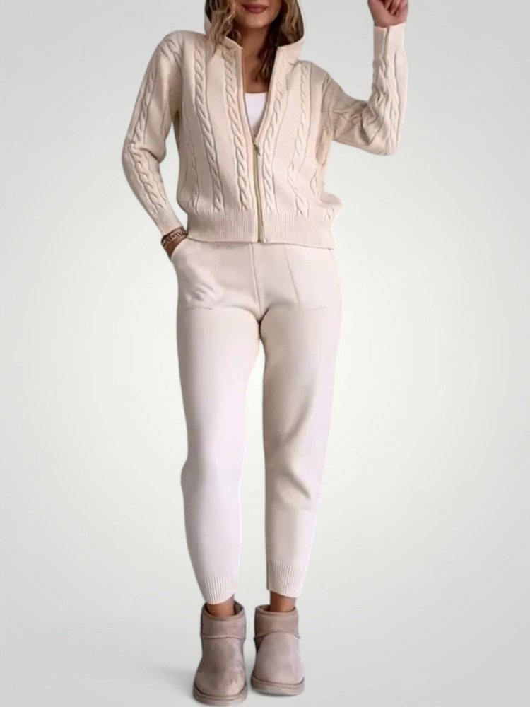 Eleganter Jacquard Pullover Cardigan mit Twist