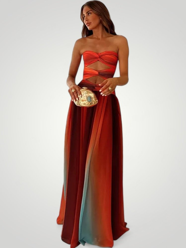 Maxikleid Sommer mit Trägerlosem Herz-Ausschnitt