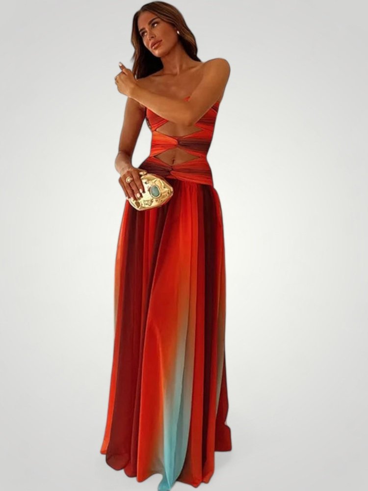 Maxikleid Sommer mit Trägerlosem Herz-Ausschnitt