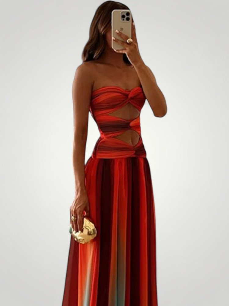 Maxikleid Sommer mit Trägerlosem Herz-Ausschnitt