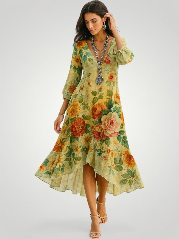 Maxikleid Sommer mit Vintage Blumenmuster