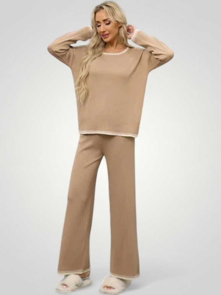 Zweiteiliges Set mit V-Ausschnitt und Farbblockdesign