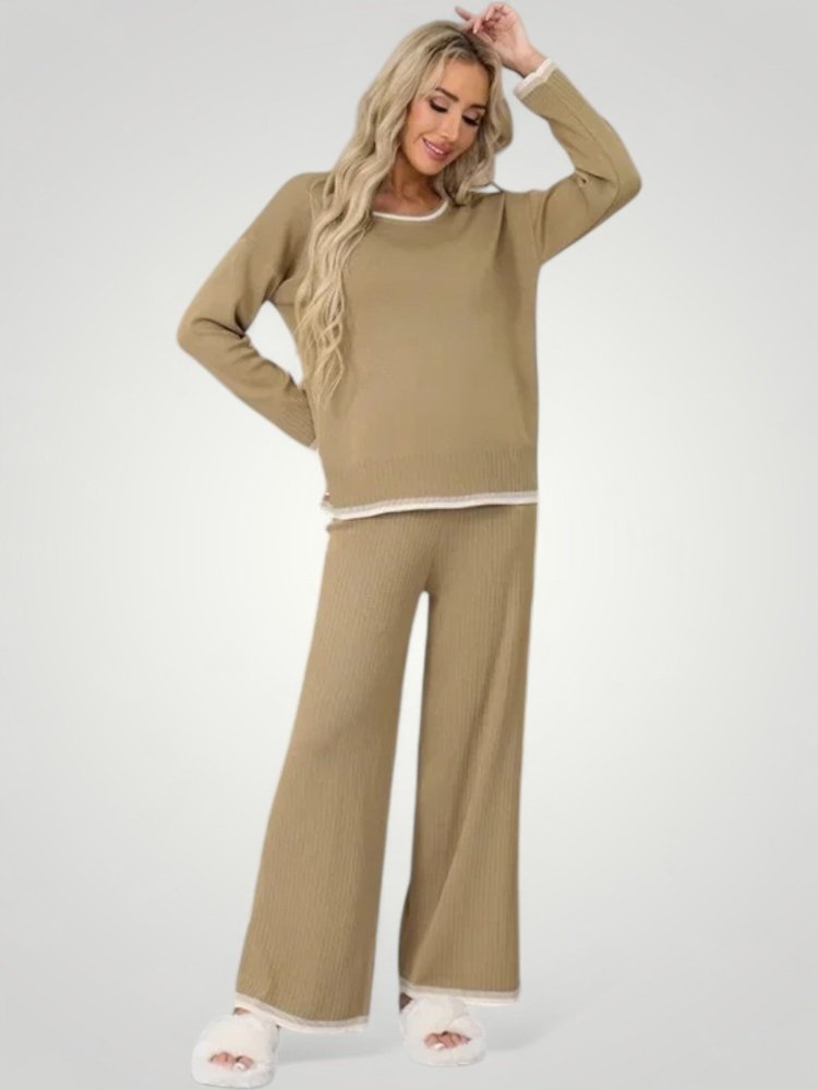 Zweiteiliges Set mit V-Ausschnitt und Farbblockdesign